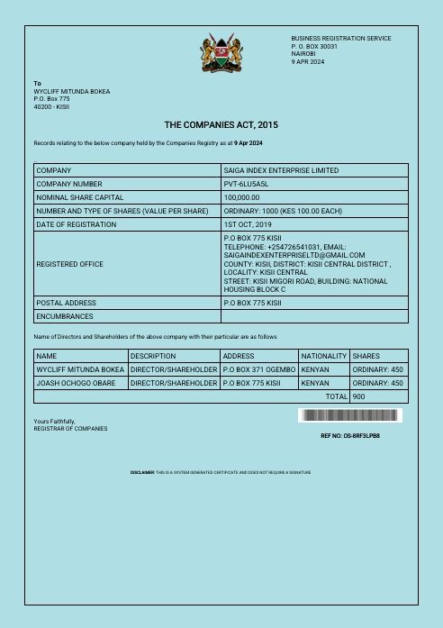 Certificate of Incorporation