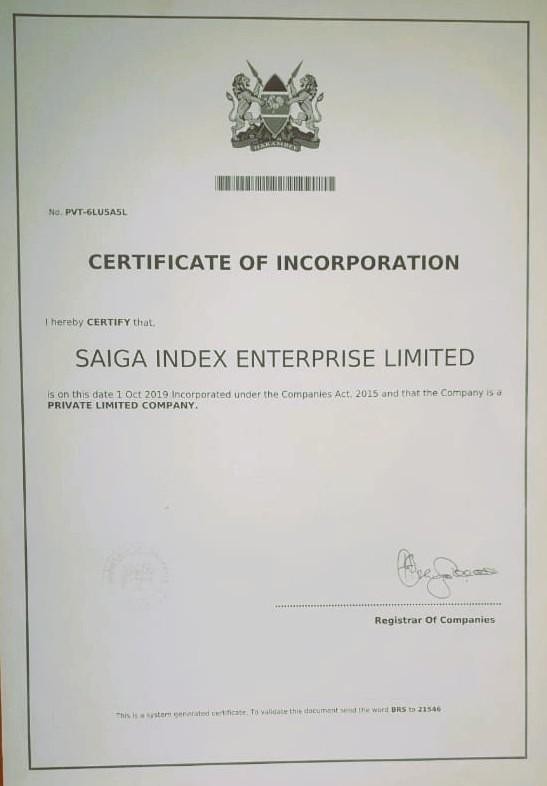 Business registration evidence